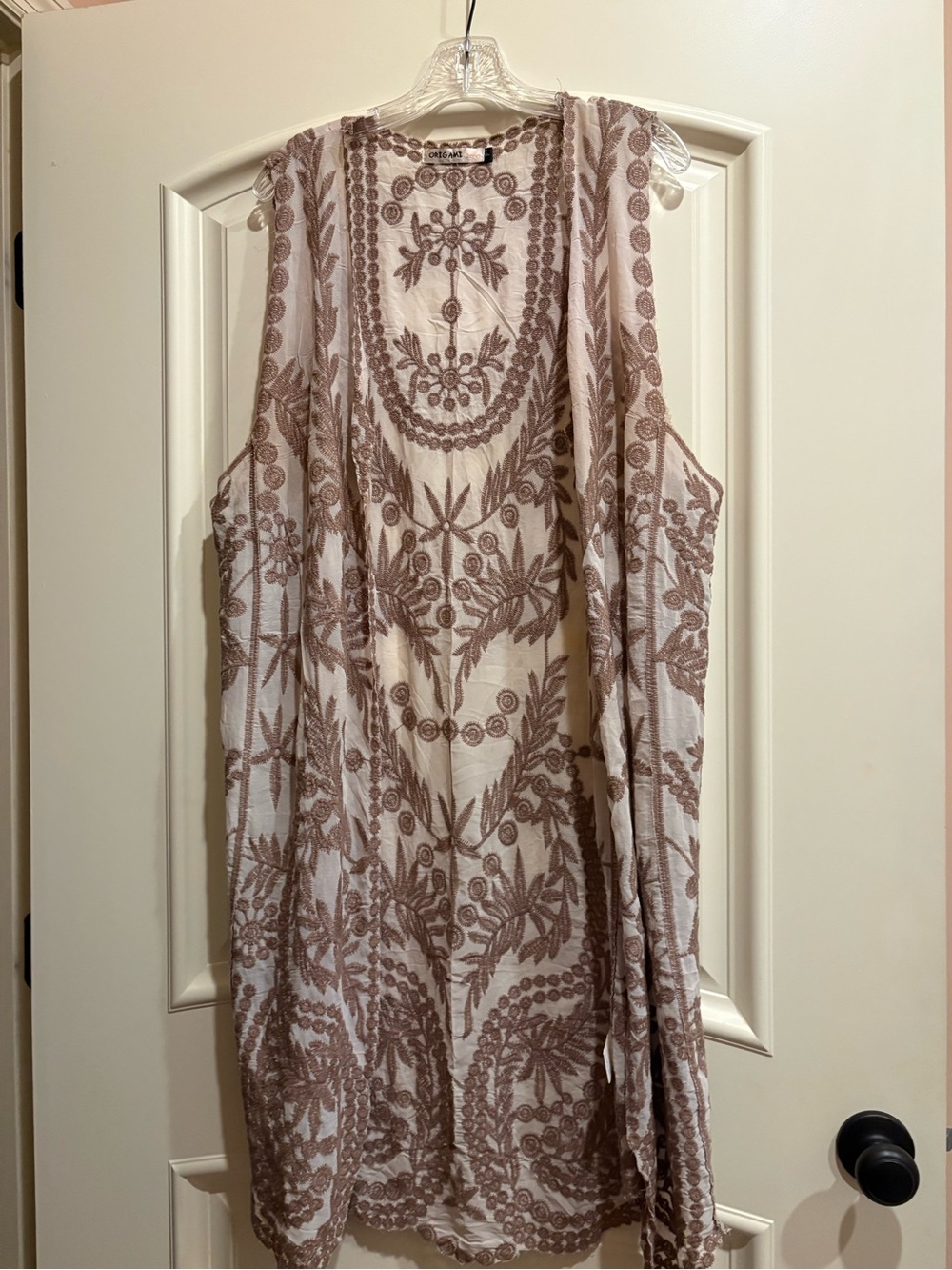 Embroidered Cream Tunic Vest with Taupe Motif